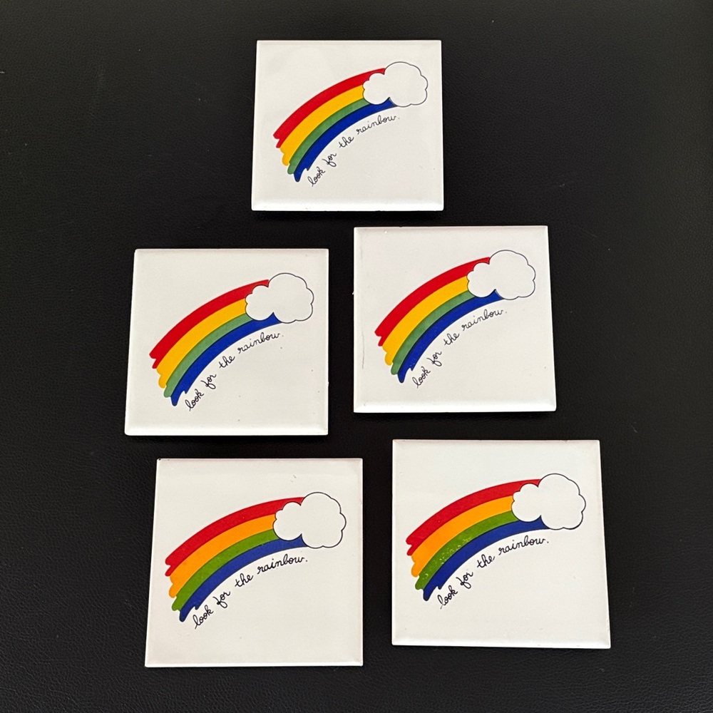 Vintage “Look for the Rainbow” Ceramic Tile Coaster or Trivet ~ Set of 5